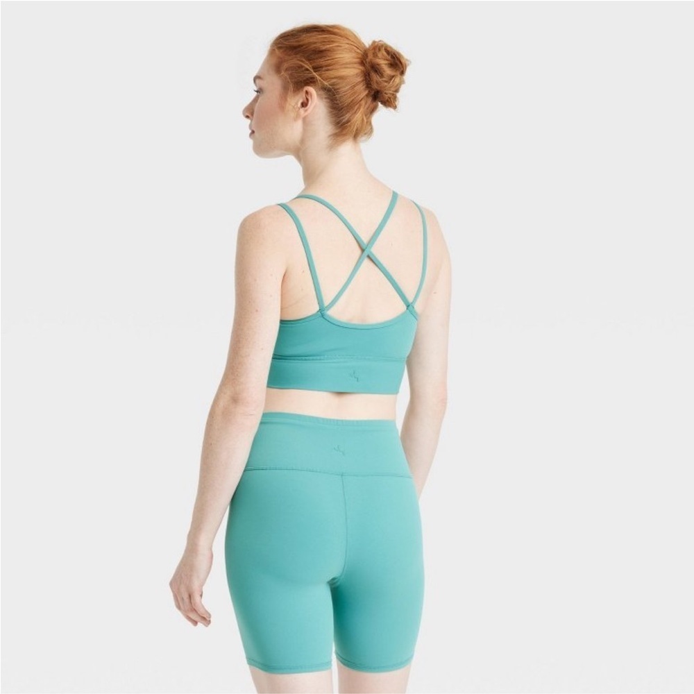 V Neck Strappy Sports Bra - JoyLab™ Teal Light Support, Padded Cup new 🆕